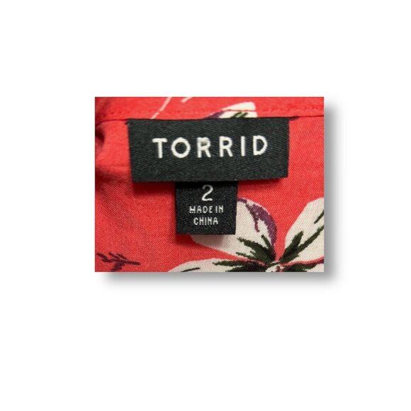 Torrid 2X Coral Floral Blouse Ruffle Back Hi-Low Hem Scoop Neck Top Summer - Picture 7 of 9